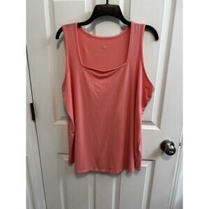 Belle By Kim Gravel XL Square Neck Sleeveless Too Curved Hem Orange Coral